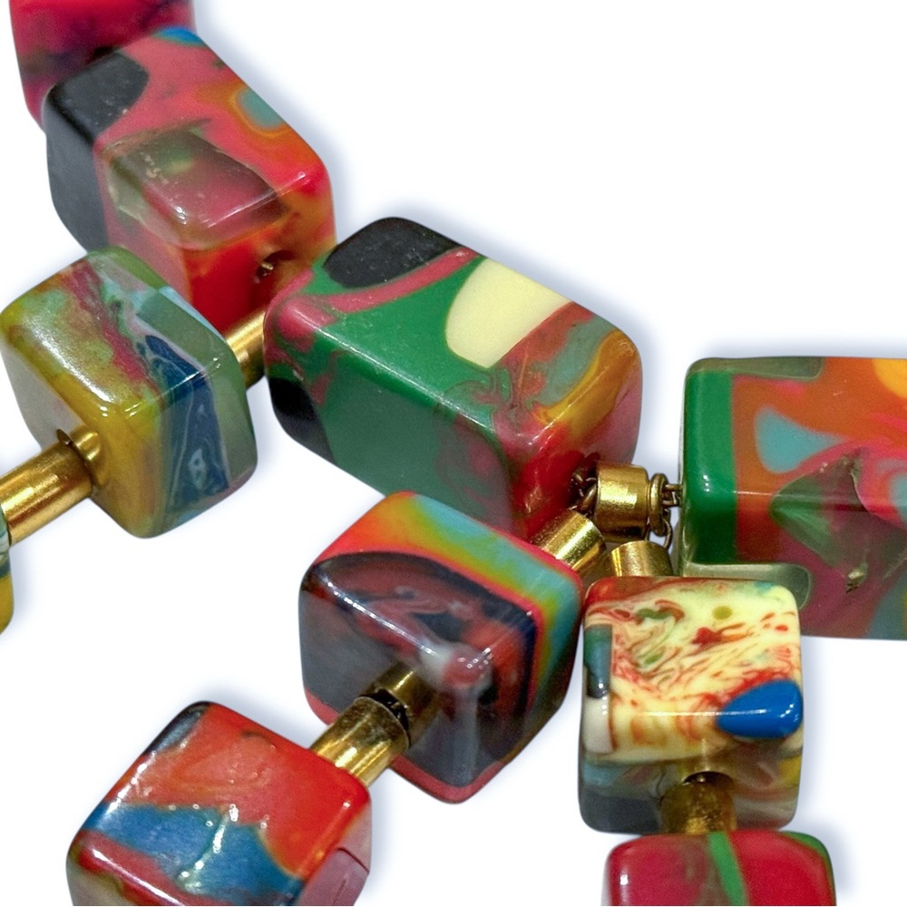 Unique Resin Necklace Beaded with Colorful Square Cube Chunks - Picture 11 of 16